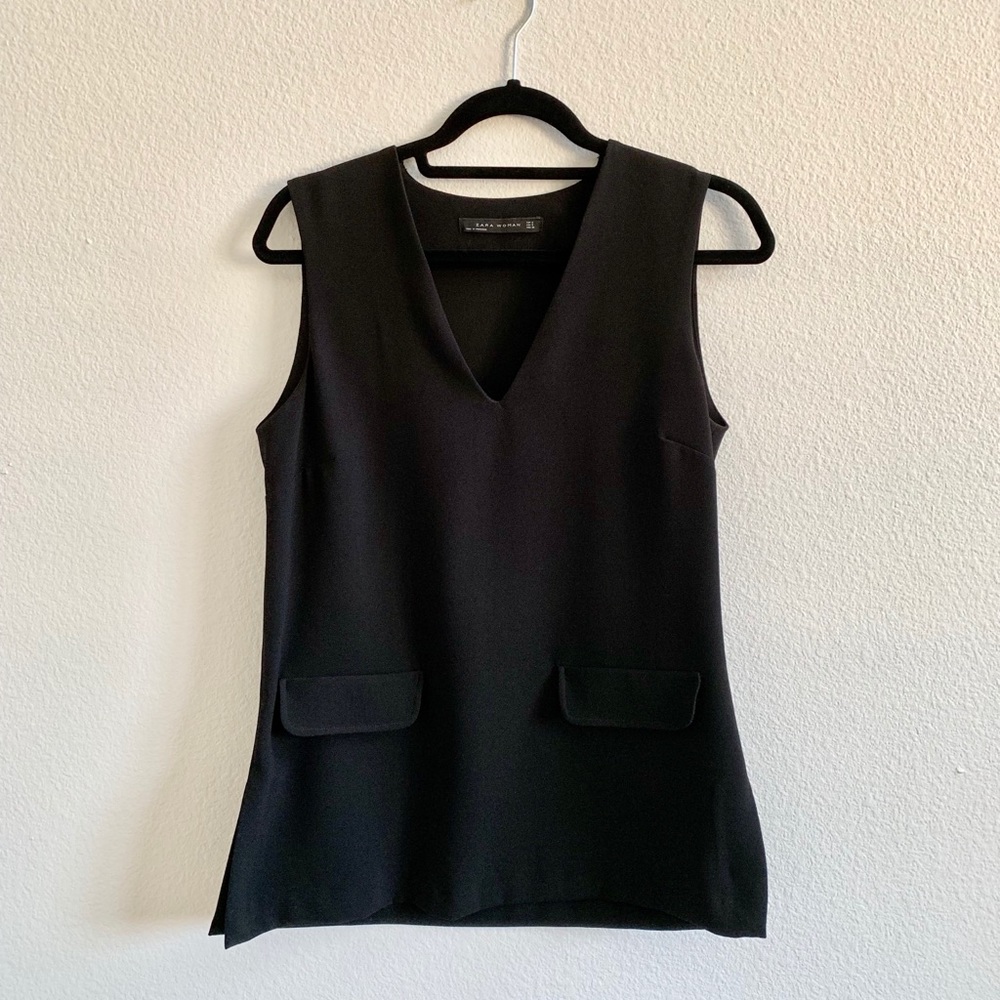 ZARA Basic Sleeveless Top Black Sz S
